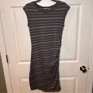 Athleta Womens Small Tall Sleeveless Dress Gray and White Ruching one side GUC